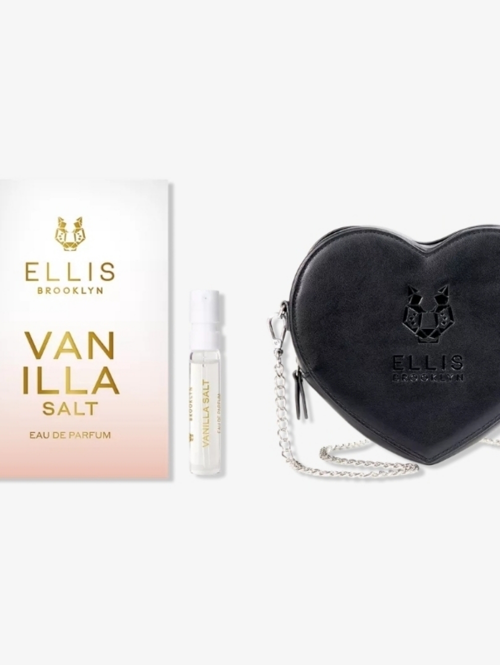Ellis Brooklyn Black Heart-shaped Crossbody Bag With Vanilla Salt Eau de Parfum